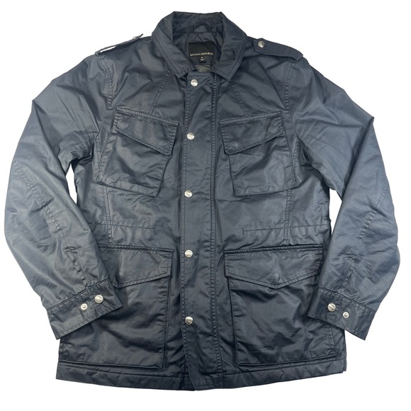 Banana Republic Field Jacket Mens M Navy Waxed Chore Utility Lined Military EUC!